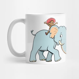 little Indian boy riding on an elephant Mug